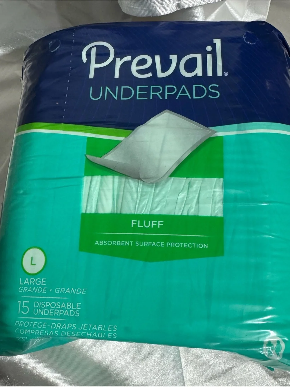 Three (3) Pkgs —Prevail Fluff Underpads Large  - 15 Count